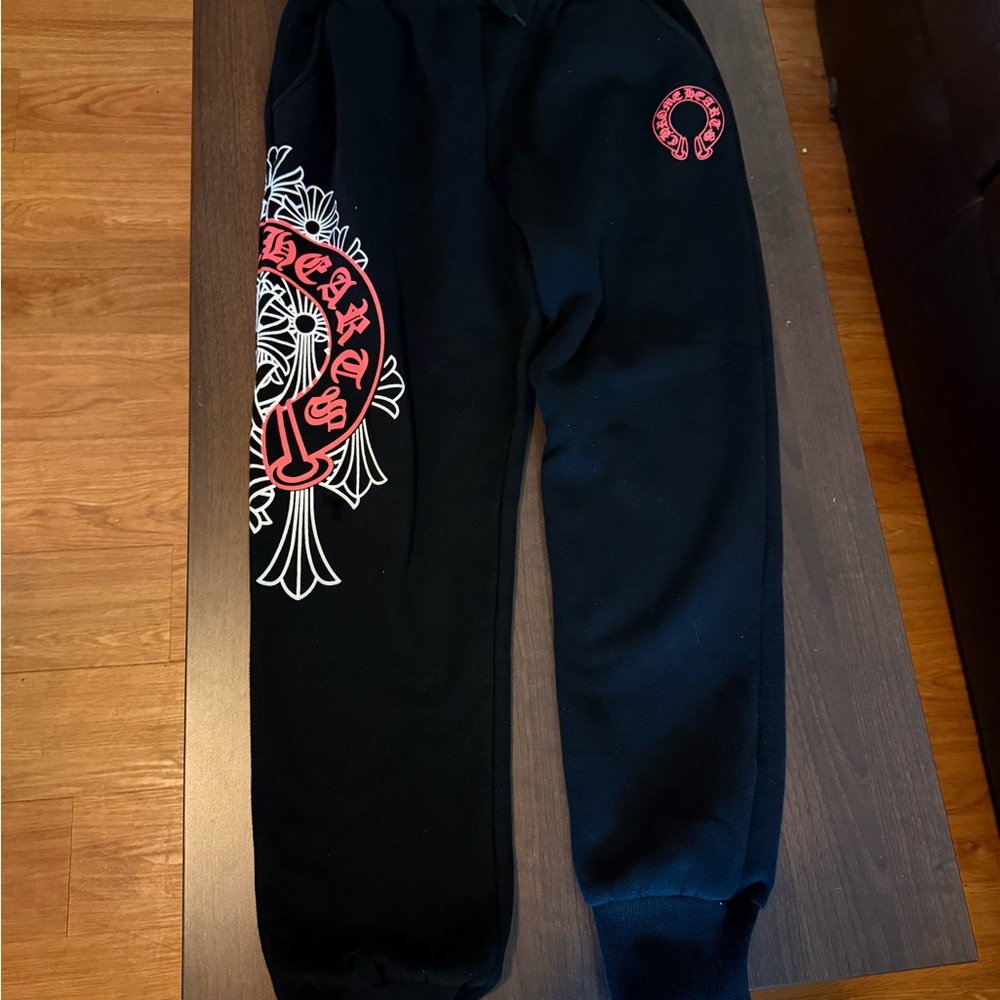 Black Sweatpants with Red and White Graphic - Picture 3 of 3